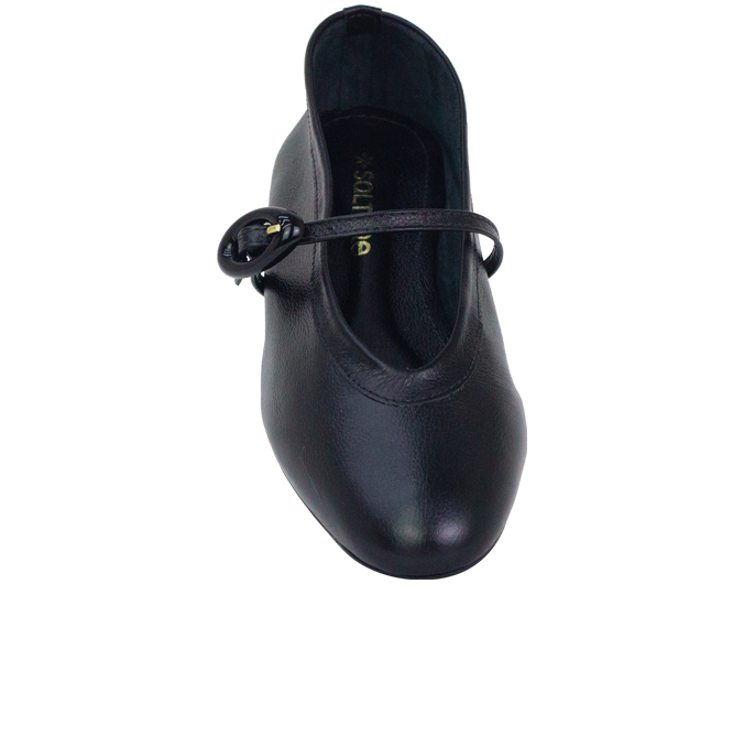 Sapatilha Uda em Couro Preto com Fivela Cromada – Elegância Atemporal