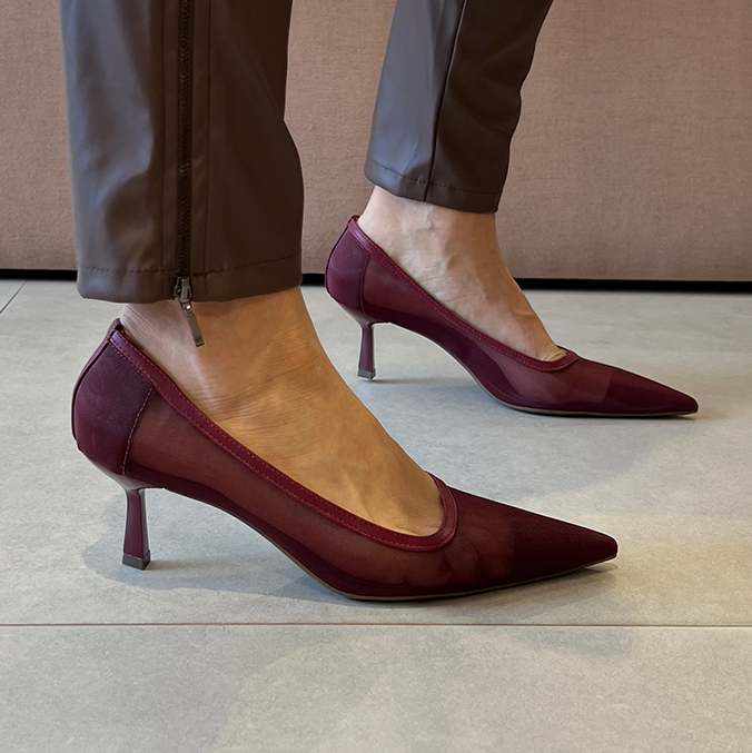 Scarpin Lauren Vinho com Tela e Salto de 6 cm nas Cores do Inverno