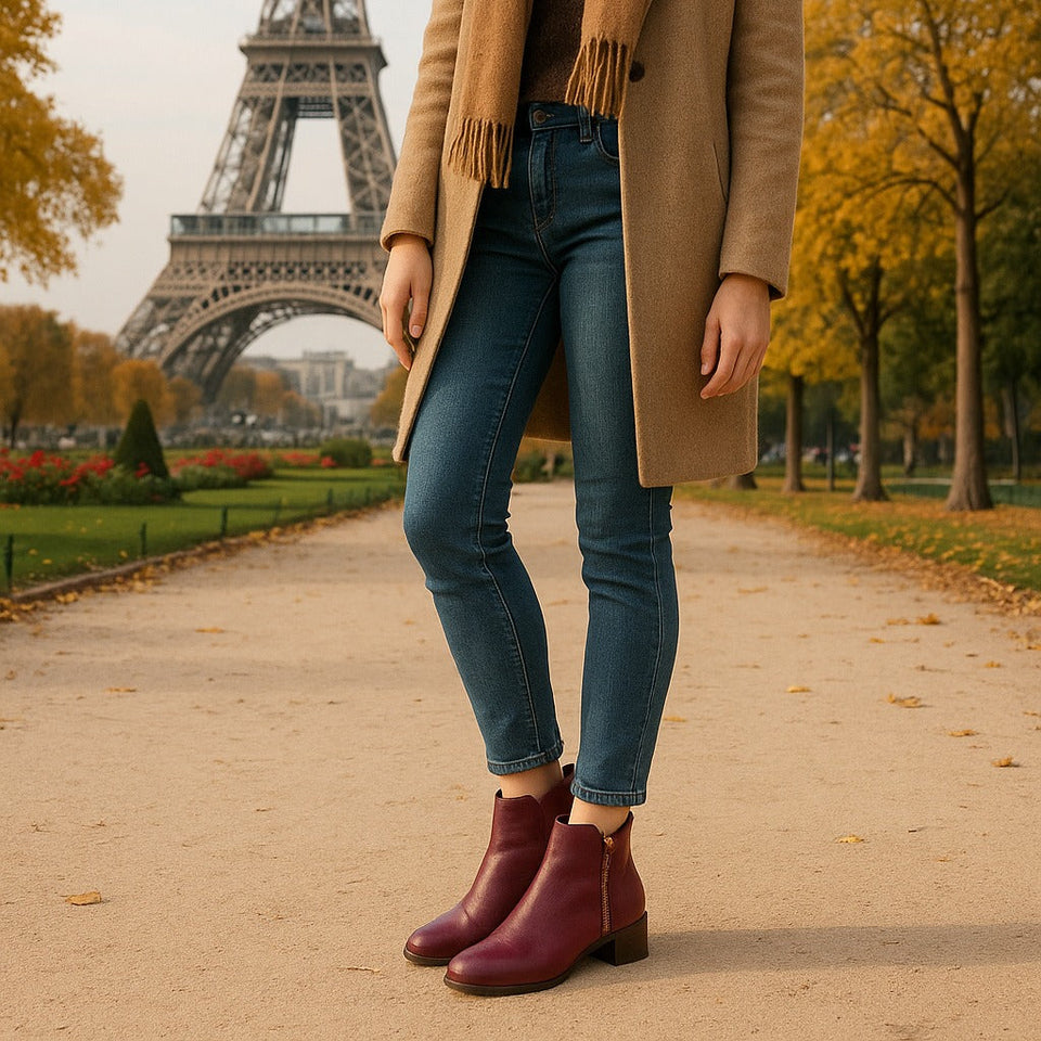 Botas Mirela Vinho com salto 4cm e detalhe de zíper dourado