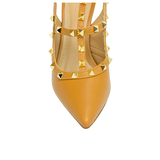 Scarpin Mona 8 Caramelo com Tiras e Pirâmides