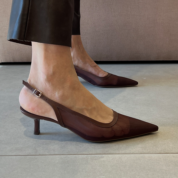 Scarpin Janaina New Marrom Tela e Salto 5cm