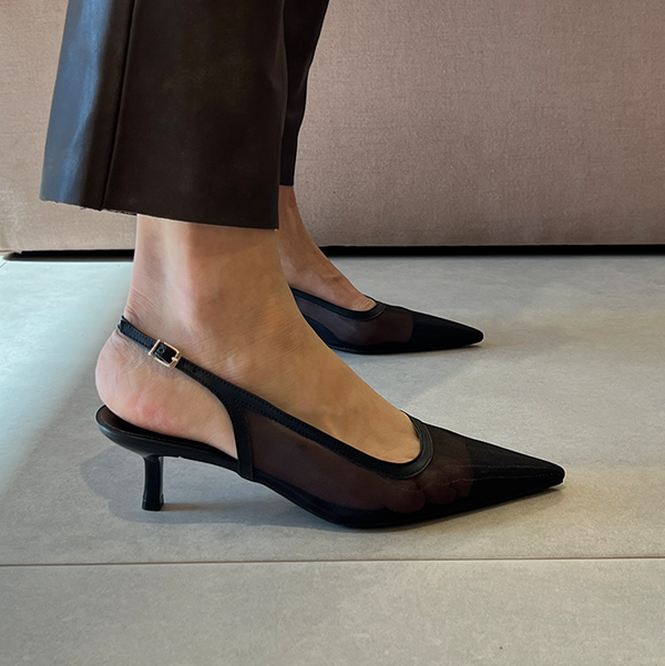 Scarpin Janaina New Preto Tela e Salto 5cm