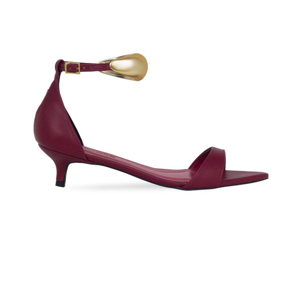 Sandália Nona Vinho Salto 4 cm peça no Tornozelo