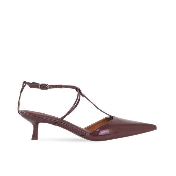 Scarpin Misty New Marrom Verniz e salto de 5cm