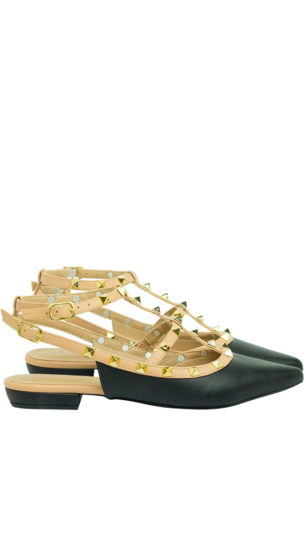 Sapatilhas Mona Flat Preto/nude