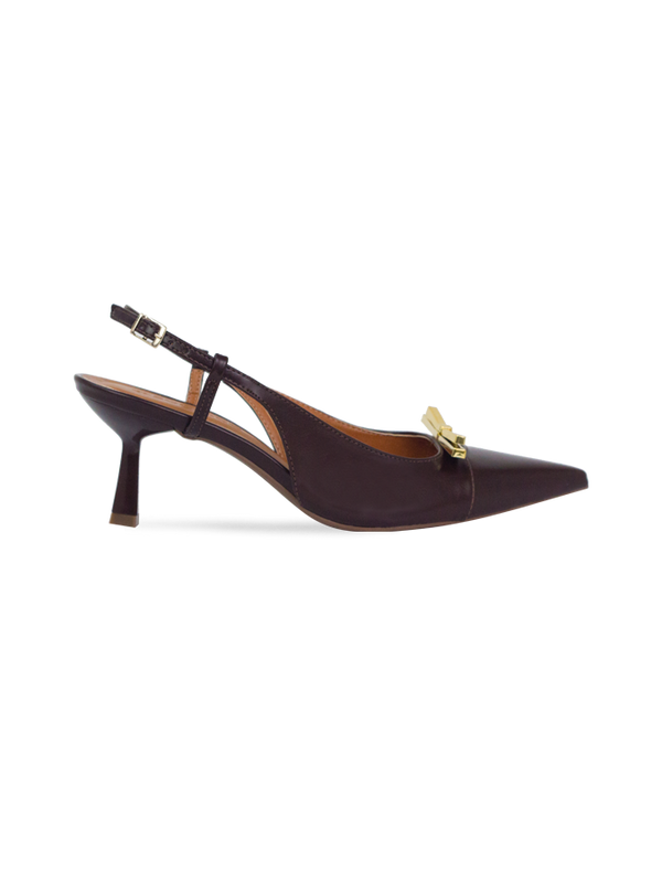 Scarpin Babi Marrom salto de 6cm e Laço Metálico