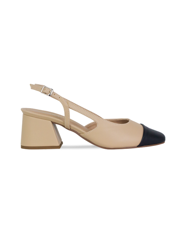Scarpin Vonda 5 New Amendoa/Preto - O Elegante Atemporal da Saltare