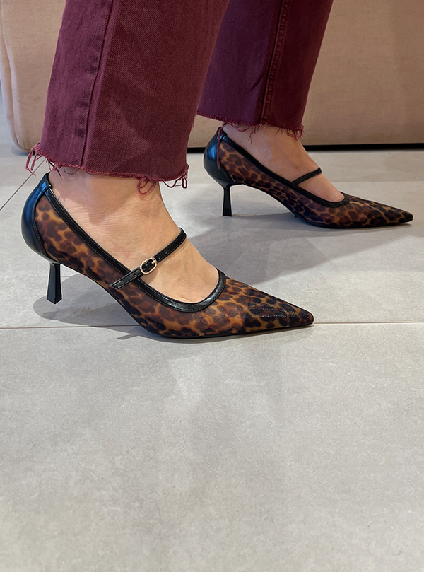 Scarpin Gorete Onça com Tela e Salto 6cm