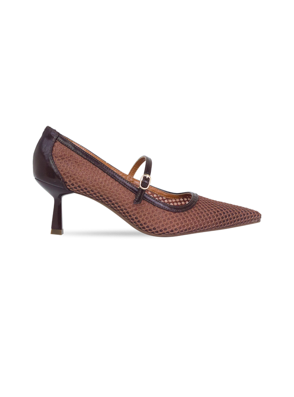 Scarpin Gorete Marrom com Tela e Salto 6cm