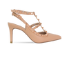 Scarpin Mona 8 Nude com Tiras e Pirâmides