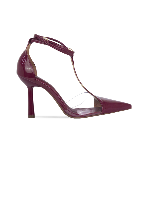 Scarpin Neiva Vinho com Vinil e Amarração – Sofisticação que se Destaca