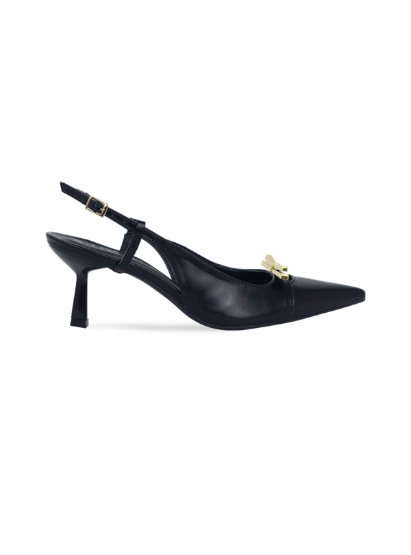 Scarpin Babi Preto salto de 6cm e Laço Metálico