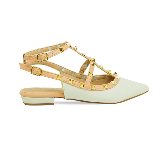 Sapatilhas Mona Flat Off White: Toque de Estilo com Pirâmides