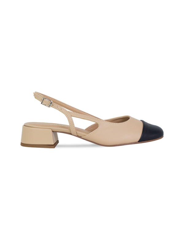Scarpin Vonda New Amendoa/Preto - O Elegante Atemporal da Saltare