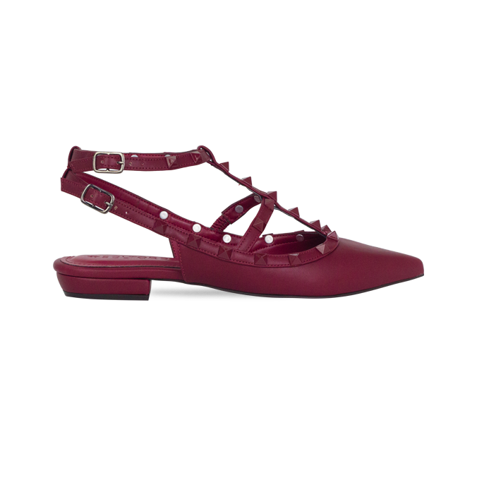 Sapatilha Mona Flat Vinho com Spikes Monocromática