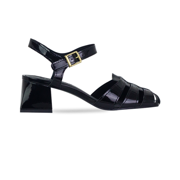 Sandália Lorraine Preto Fisherman e Salto Bloco 5cm