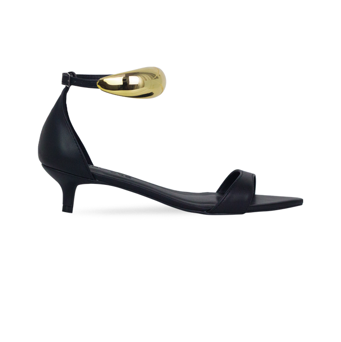 Sandália Nona Preto Salto 4 cm peça no Tornozelo