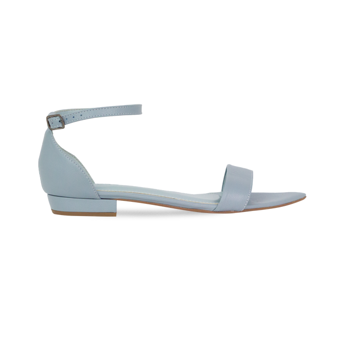 Rasteira Liane Flat Np Azul em couro e Calcanhar Fechado