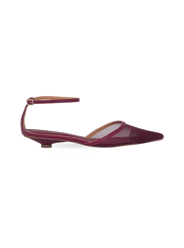 Scarpin Nina Vinho com Tela e Tira no Tornozelo – Nina, a Elegância do Inverno