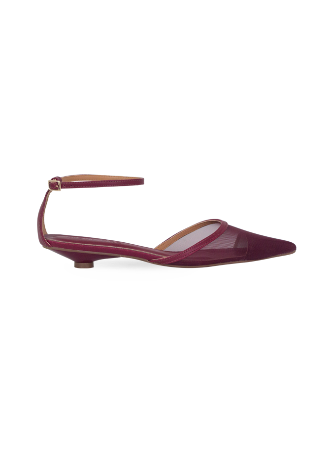 Scarpin Nina Vinho com Tela e Tira no Tornozelo – Nina, a Elegância do Inverno