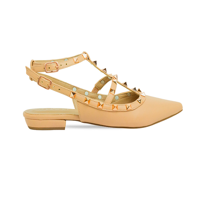 Sapatilhas Mona Flat Nude: Toque de Estilo com Pirâmides