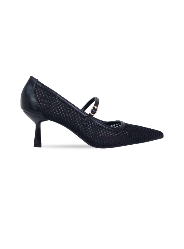 Scarpin Gorete Preto com Tela e Salto 6cm