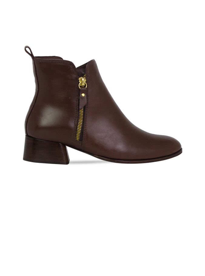 Botas Mirela Marrom com salto 4cm e detalhe de zíper dourado