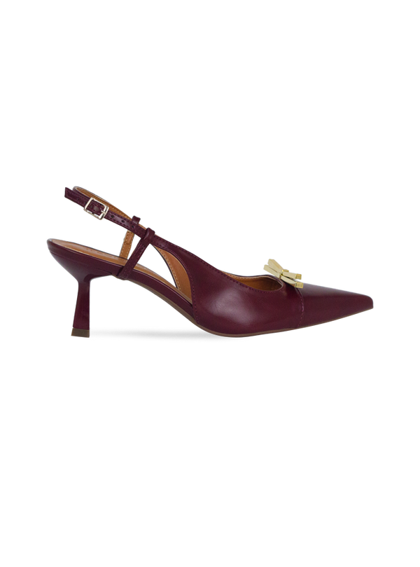 Scarpin Babi Vinho salto de 6cm e Laço Metálico