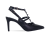 Scarpin Mona 8 Preto com Tiras e Pirâmides