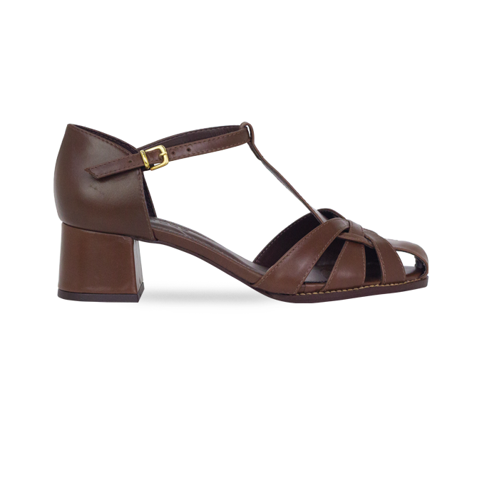 Sandália Yolanda Low Marrom com Salto Bloco 4,5cm
