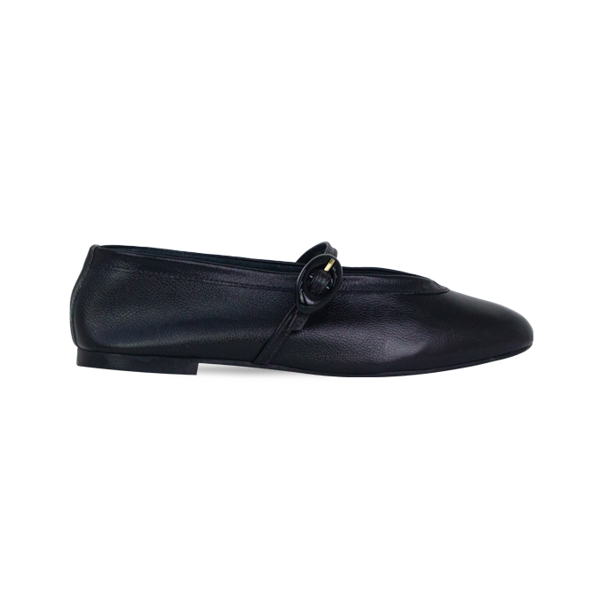 Sapatilha Uda em Couro Preto com Fivela Cromada – Elegância Atemporal