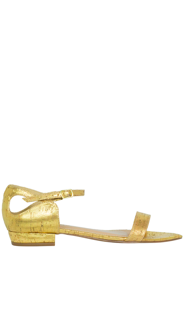 Rasteiras Niki Flat Cortiça Dourado