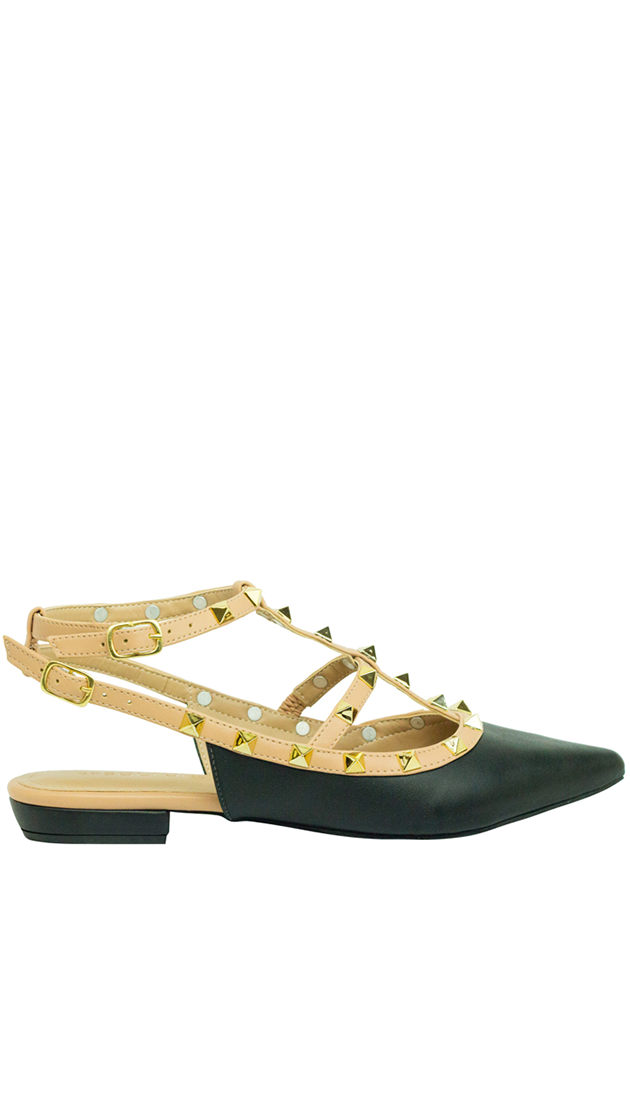 Sapatilhas Mona Flat Preto/nude