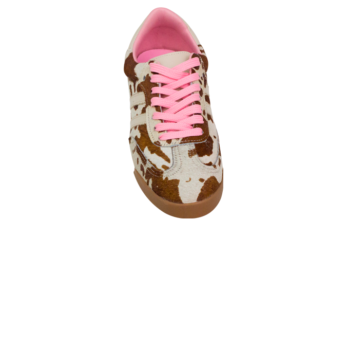 Tênis Betina Off White em Couro Pêlo Animal Print