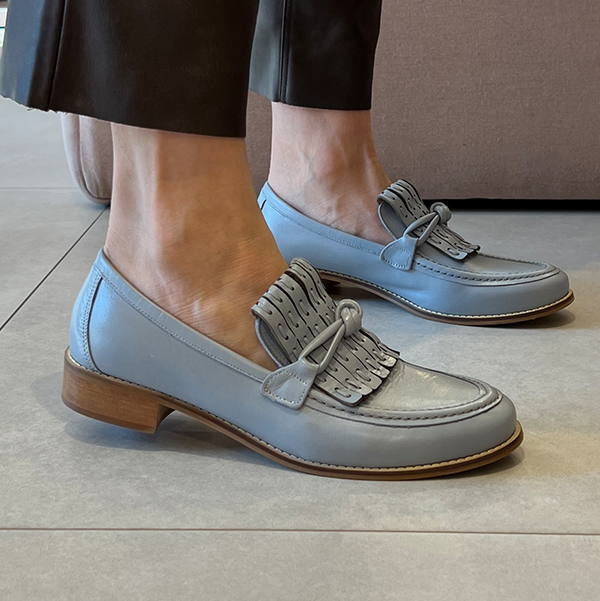 Mocassim Soho Azul com Franja Artesanal