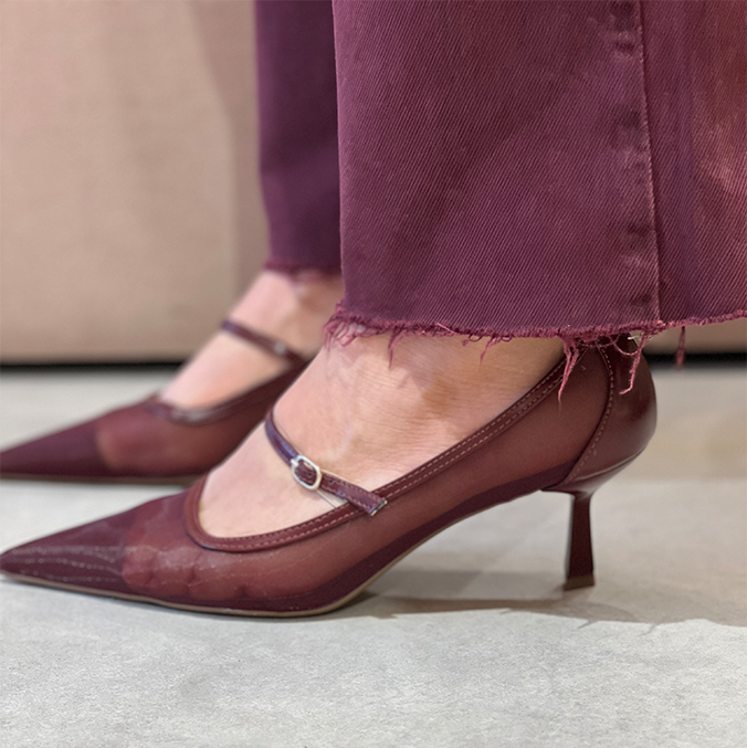 Scarpin Gorete Vinho com Tela e Salto 6cm