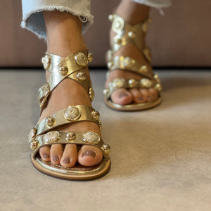 Rasteiras Celeste Dourado