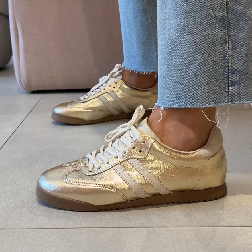 ゴールドメダル　17T Tênis Couro Legítimo Sem Salto Helen Dourado | Saltare – Saltare